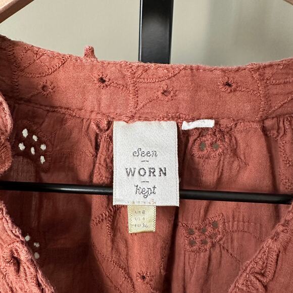 Anthropologie Seen Worn Kept Brown Eyelet Button Down Size 8 - Picture 4 of 6
